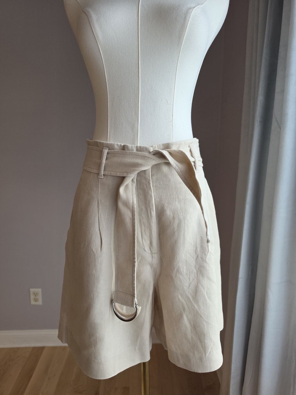 Lafayette 148 New York Cream High-Waist Belted Bermuda Shorts